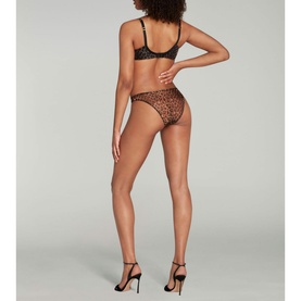 Model wearing Agent Provocateur Lucky Leopard Sheer Underwired Bra in brown leopard-print mesh