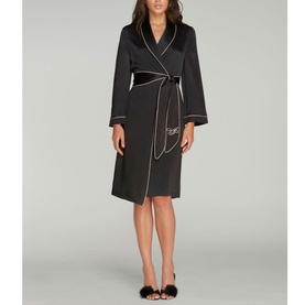 Logo Embroidered Silk Robe