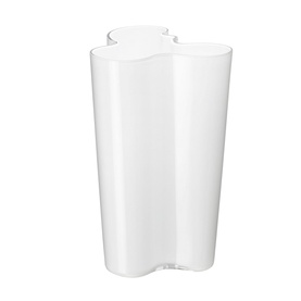 Iittala Aalto Vase 251mm in white, tall sculptural silhouette with organic wavy rim, smooth glass finish