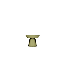 Iittala Nappula Pillar Candle Holder 107mm in moss green glass with wide dish top and tapered base