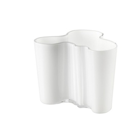 Iittala Aalto Vase 120mm in white opal glass, sculptural wavy silhouette with ribbed texture