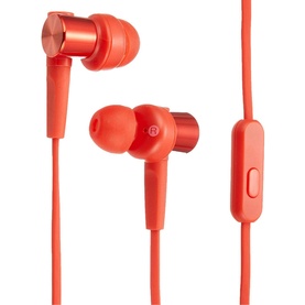 Sony MDRXB55 Extra Deep Bass in-ear headphones in red, with inline microphone remote and wired design