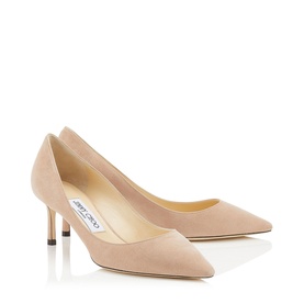Jimmy Choo Romy 60 Suede Pointed Pumps in pink, featuring a pointed toe, suede upper, and gold-toned stiletto mid heel