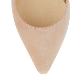 Jimmy Choo Romy 60 Suede Pointed Pumps in pink, close-up of pointed toe and suede upper detail