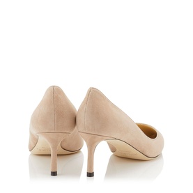 Jimmy Choo Romy 60 Suede Pointed Pumps in pink, rear view showing suede finish, stiletto mid heel and leather sole
