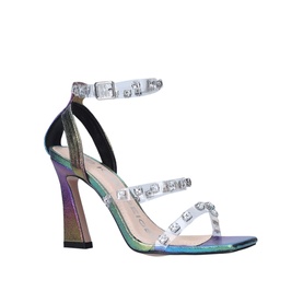 KG by Kurt Geiger Vegan Flo Sandals in multi iridescent PU, three crystal-studded perspex straps, buckle fastening, sculptural stiletto heel