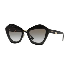 Miu Miu Butterfly Sunglasses 0MU 01XS in black with angular cat-eye frame, geometric cutout detail, and gradient grey lenses