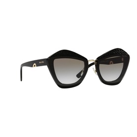 Miu Miu Butterfly Sunglasses 0MU 01XS in black with angular cat-eye frames, gold bridge, gradient grey lenses and studded detailing