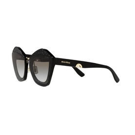 Miu Miu Butterfly Sunglasses 0MU 01XS in black with oversized cat-eye frames, gold hardware detail and gradient grey lenses