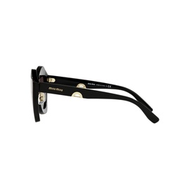 Miu Miu Butterfly Sunglasses 0MU 01XS in black, side profile view showing temple arm with gold logo detail