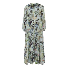 Maya Palm Print Tiered Maxi Dress