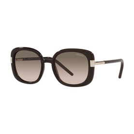 Prada Rectangle Sunglasses 0PR 04WS in brown with gradient lenses, gold-tone temple detail, and oversized square frames