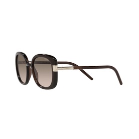 Prada Rectangle Sunglasses 0PR 04WS in brown with gold-tone hardware detailing on temples and gradient brown lenses, angled view