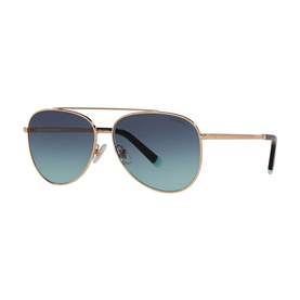 Tiffany & Co Pilot Sunglasses 0TF3074 in gold, aviator frame with gradient blue lenses and double bridge bar