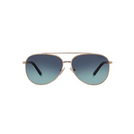 Tiffany & Co Pilot Sunglasses 0TF3074 in gold-tone metal with blue gradient lenses, double bridge, aviator frame, front view