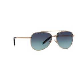 Tiffany & Co Pilot Sunglasses 0TF3074 in gold-tone metal with double bridge and blue gradient lenses