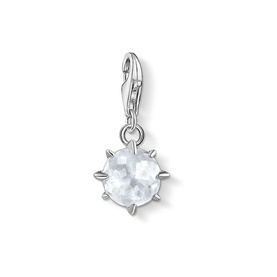 Thomas Sabo Charm Pendant Birth Stone April in silver with round rock crystal stone in claw setting on lobster clasp chain