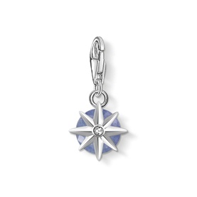 Thomas Sabo Charm Pendant Birth Stone December in blue, sterling silver star design with white zirconia centre stone and lobster clasp