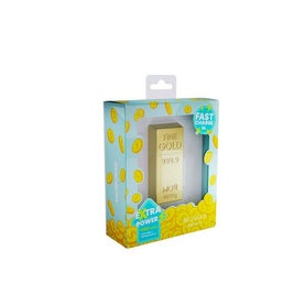 Mojipower Mojigold 4500MAH 5V Power Bank in multi-coloured packaging with gold bar design and fast charge feature