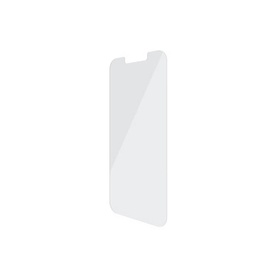 PanzerGlass iPhone 13 Mini Screen Protector, clear tempered glass with notch cutout, shown at an angle