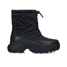 Kurt Geiger London Clout Ankle Boots in black quilted fabric, pull-on style with drawstring, chunky black lug sole