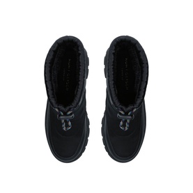Kurt Geiger London Clout Ankle Boots in black, overhead view showing shearling trim, lace-up detail, and chunky black sole