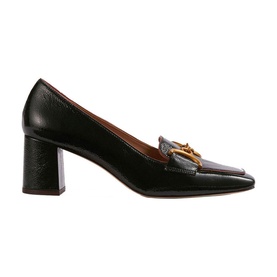 LK Bennett Samantha Snaffle Block Heels in black leather, square toe, gold snaffle detail, block heel, slip-on style
