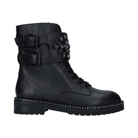 Kurt Geiger London Stoop Ankle Boots in black leather with double buckle straps, lace-up fastening, and studded sole