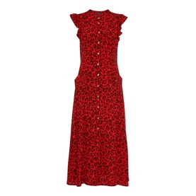 Animal Frill Sleeve Midi Dress