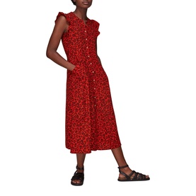 Animal Frill Sleeve Midi Dress