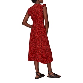 Animal Frill Sleeve Midi Dress
