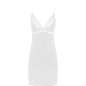Wacoal Raffin&eacute; Chemise in white with lace plunge neckline, adjustable straps, and mini length silhouette