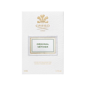 Creed Original Vetiver Eau de Parfum white box with gold crest logo and green-bordered label, 50ml