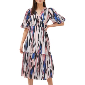 Caityln Ikat Wrap Midi Front Dress