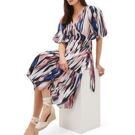 Caityln Ikat Wrap Midi Front Dress