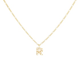 R Figaro Chain & Pearl Alphabet Gold Vermeil Necklace
