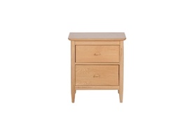 Ercol Teramo 2682 Bedside Cabinet in light oak brown with two drawers and tapered legs, simple round knob handles