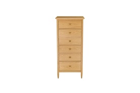 ERCOL Teramo 2685 6 Drawer Tall Chest in brown solid wood with round knob handles and tapered legs