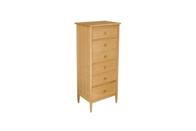 ERCOL Teramo 2685 6 Drawer Tall Chest in brown, slim tallboy design with tapered legs and reeded drawer fronts