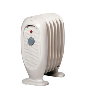 Dimplex Eco Chico Mini Oil Free Radiator in white with red indicator light, compact column design and feet stand