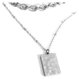 Silver Tone Tag Layered Necklace
