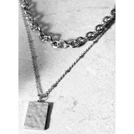 Silver Tone Tag Layered Necklace