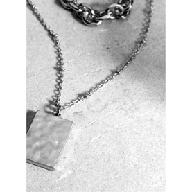 Silver Tone Tag Layered Necklace