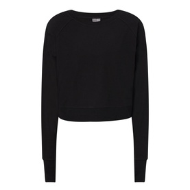 Sweaty Betty After Class Cropped Sweatshirt in black, with raglan sleeves and ribbed cuffs and hem