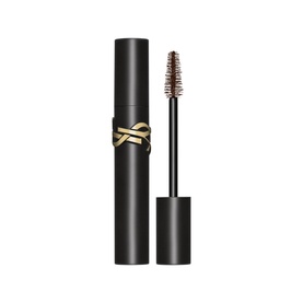 Yves Saint Laurent Lash Clash Extreme Volume Mascara in black tube with gold YSL logo and brown-tinted wand applicator