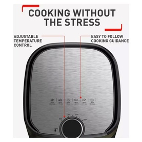 Tefal EasyFry Classic 1.2kg Air Fryer & Grill in silver and black, with adjustable temperature control dial and cooking guidance icons on lid