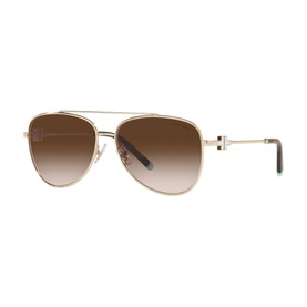 Tiffany & Co Pilot Sunglasses 0TF3080 in gold-tone metal with aviator frame, double bridge, and gradient brown lenses