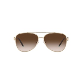 Tiffany & Co Pilot Sunglasses 0TF3080 in gold-tone metal with double bridge and brown gradient lenses, front view