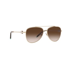 Tiffany & Co Pilot Sunglasses 0TF3080 in gold-tone metal with double bridge and brown gradient lenses, teal temple detail