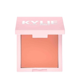 Kylie by Kylie Jenner Pressed Blush Powder in peachy-coral, soft-matte finish, pink compact, 7.5g